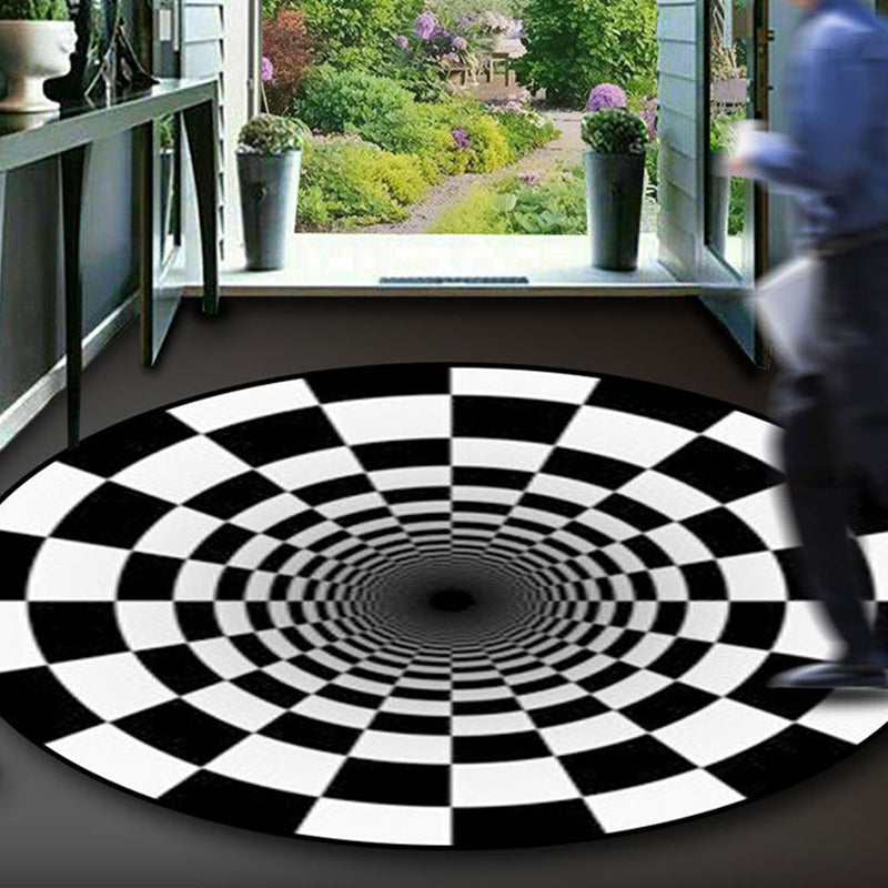 Black-White Creative Rug Polyester Optical Illusions Vortex Carpet Pet Friendly Washable Anti-Slip Rug for Hallway Black-White Design 7 Clearhalo 'Area Rug' 'Rug' 2171622