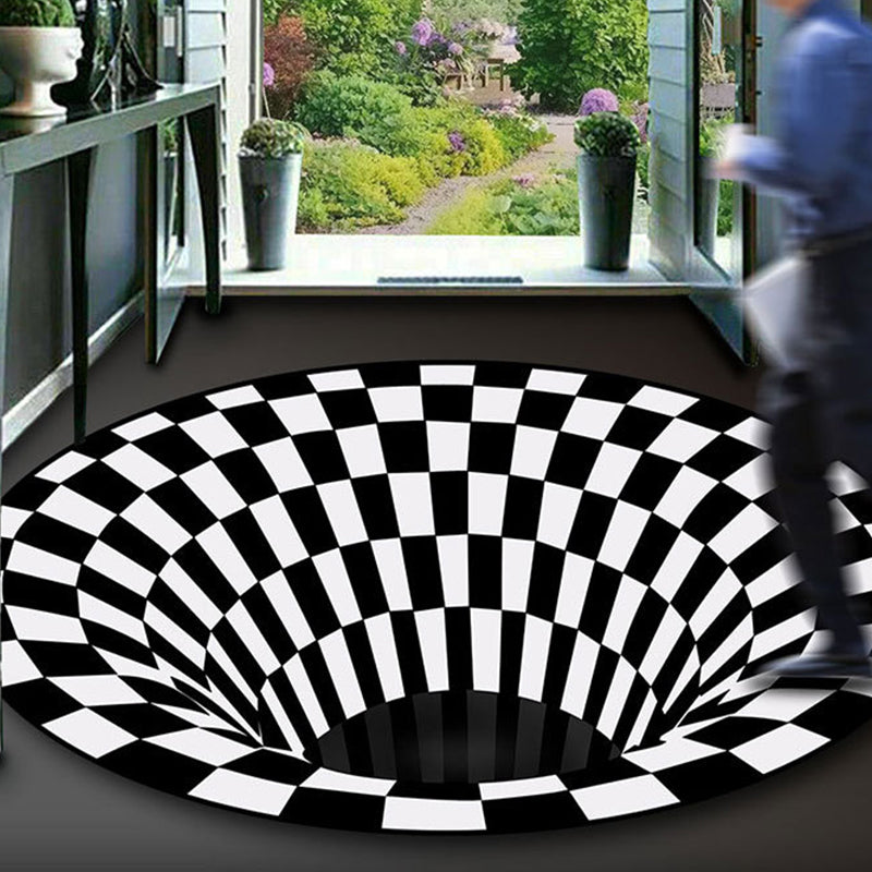 Black-White Creative Rug Polyester Optical Illusions Vortex Carpet Pet Friendly Washable Anti-Slip Rug for Hallway Black-White Design 2 Clearhalo 'Area Rug' 'Rug' 2171623