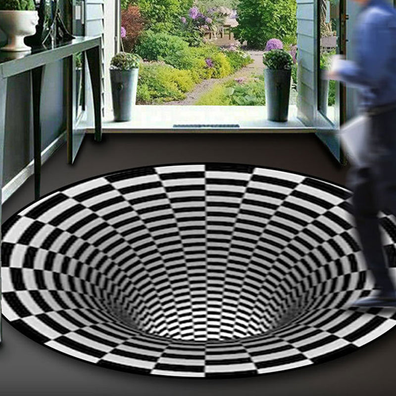 Black-White Creative Rug Polyester Optical Illusions Vortex Carpet Pet Friendly Washable Anti-Slip Rug for Hallway Black-White Design 8 Clearhalo 'Area Rug' 'Rug' 2171624