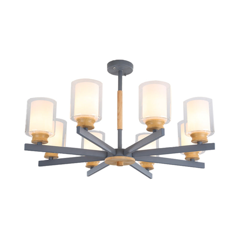 Cylinder Pendant Chandelier Nordic Opal Glass 3/5/6 Lights Grey/White Hanging Pendant Lamp for Living Room Clearhalo 'Ceiling Lights' 'Chandeliers' 'Glass shade' 'Glass' 'Modern Chandeliers' 'Modern' Lighting' 217165