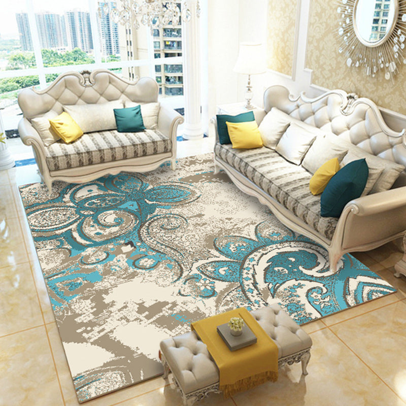 Casual Digital Print Floral Rug Multi-Color Modern Rug Polyester Stain Resistant Anti-Slip Backing Washable Carpet for Great Room Gray-Blue Clearhalo 'Area Rug' 'Modern' 'Rugs' Rug' 2171716