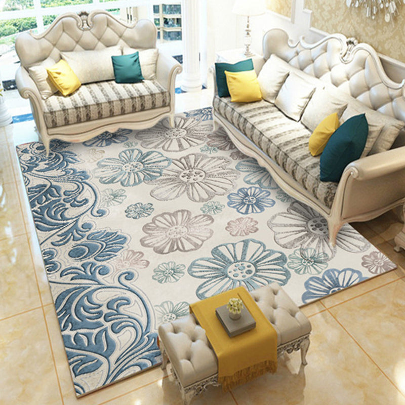 Casual Digital Print Floral Rug Multi-Color Modern Rug Polyester Stain Resistant Anti-Slip Backing Washable Carpet for Great Room Blue-Gray Clearhalo 'Area Rug' 'Modern' 'Rugs' Rug' 2171720