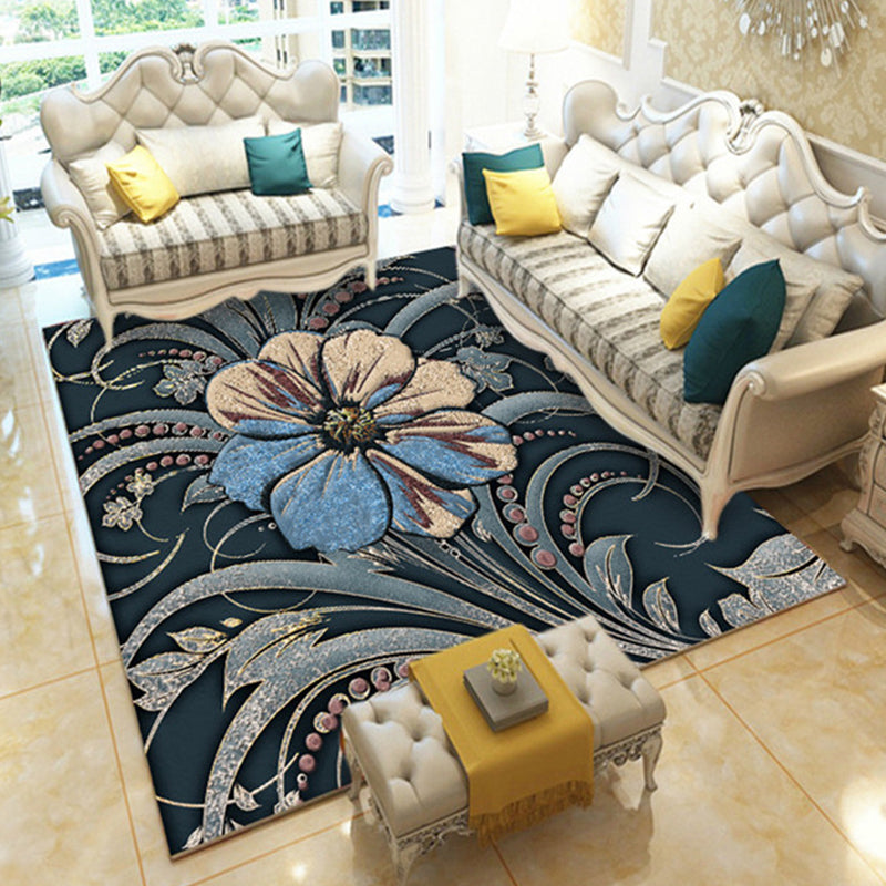 Casual Digital Print Floral Rug Multi-Color Modern Rug Polyester Stain Resistant Anti-Slip Backing Washable Carpet for Great Room Blackish Green Clearhalo 'Area Rug' 'Modern' 'Rugs' Rug' 2171727