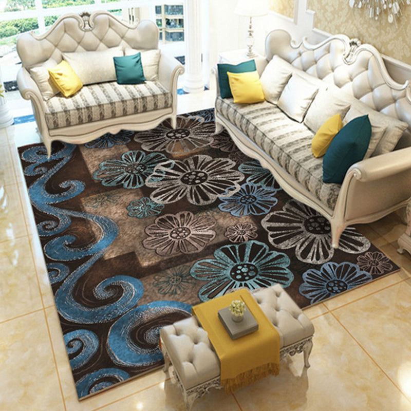 Casual Digital Print Floral Rug Multi-Color Modern Rug Polyester Stain Resistant Anti-Slip Backing Washable Carpet for Great Room Dark Brown Clearhalo 'Area Rug' 'Modern' 'Rugs' Rug' 2171728