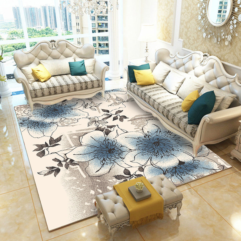 Casual Digital Print Floral Rug Multi-Color Modern Rug Polyester Stain Resistant Anti-Slip Backing Washable Carpet for Great Room Light Blue-Black Clearhalo 'Area Rug' 'Modern' 'Rugs' Rug' 2171732