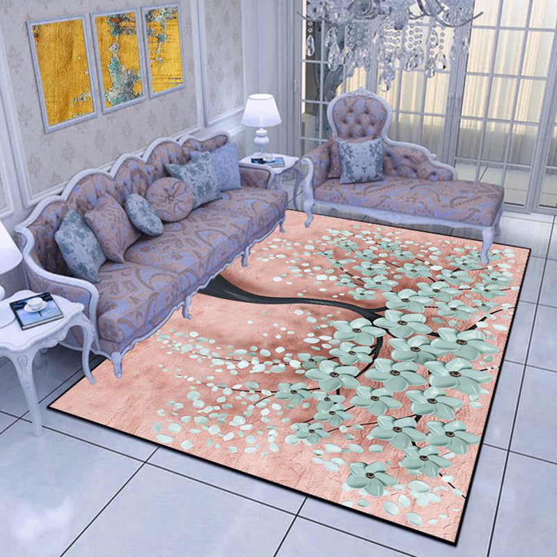 Modern Living Room Area Rug Multi Color Flower Carpet Polypropylene Washable Non-Slip Stain Resistant Indoor Rug Pink Clearhalo 'Area Rug' 'Modern' 'Rugs' Rug' 2171742