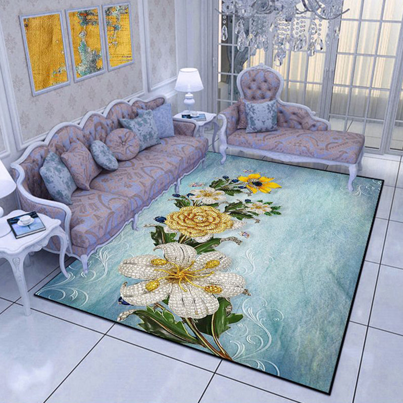 Modern Living Room Area Rug Multi Color Flower Carpet Polypropylene Washable Non-Slip Stain Resistant Indoor Rug Light Blue-Yellow Clearhalo 'Area Rug' 'Modern' 'Rugs' Rug' 2171743