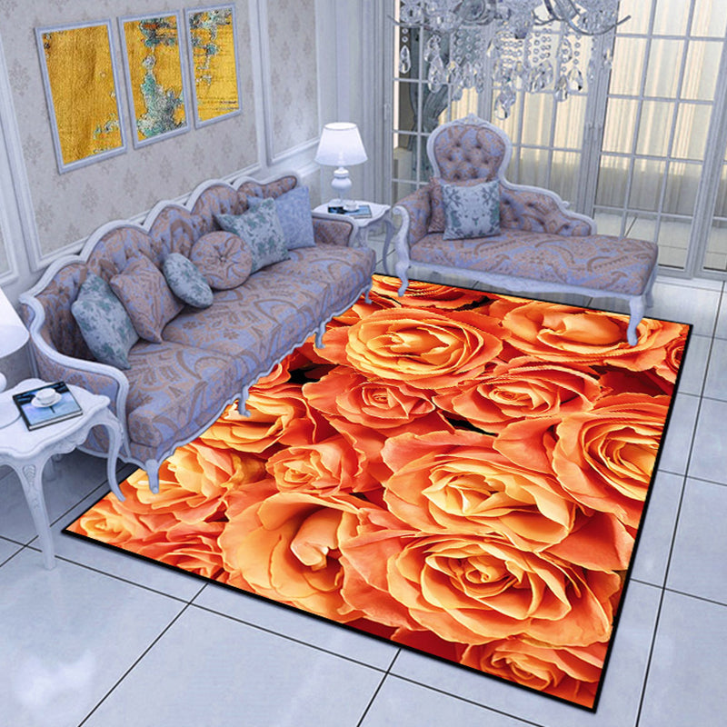 Modern Living Room Area Rug Multi Color Flower Carpet Polypropylene Washable Non-Slip Stain Resistant Indoor Rug Orange-Red Clearhalo 'Area Rug' 'Modern' 'Rugs' Rug' 2171745