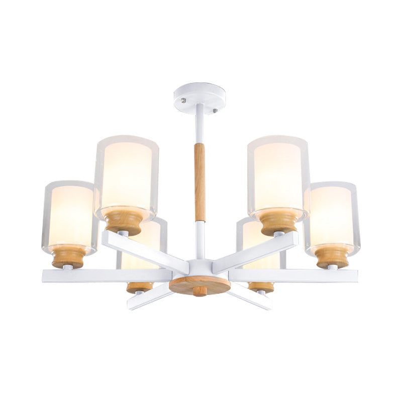 Cylinder Pendant Chandelier Nordic Opal Glass 3/5/6 Lights Grey/White Hanging Pendant Lamp for Living Room Clearhalo 'Ceiling Lights' 'Chandeliers' 'Glass shade' 'Glass' 'Modern Chandeliers' 'Modern' Lighting' 217175