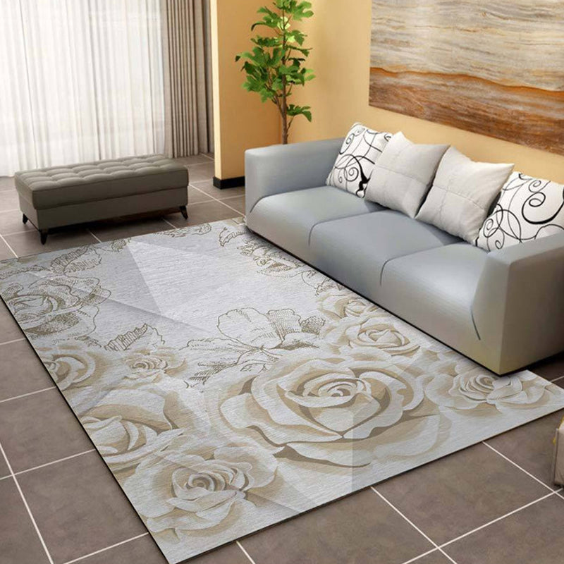 Modern Living Room Area Rug Multi Color Flower Carpet Polypropylene Washable Non-Slip Stain Resistant Indoor Rug Gray-White Clearhalo 'Area Rug' 'Modern' 'Rugs' Rug' 2171751