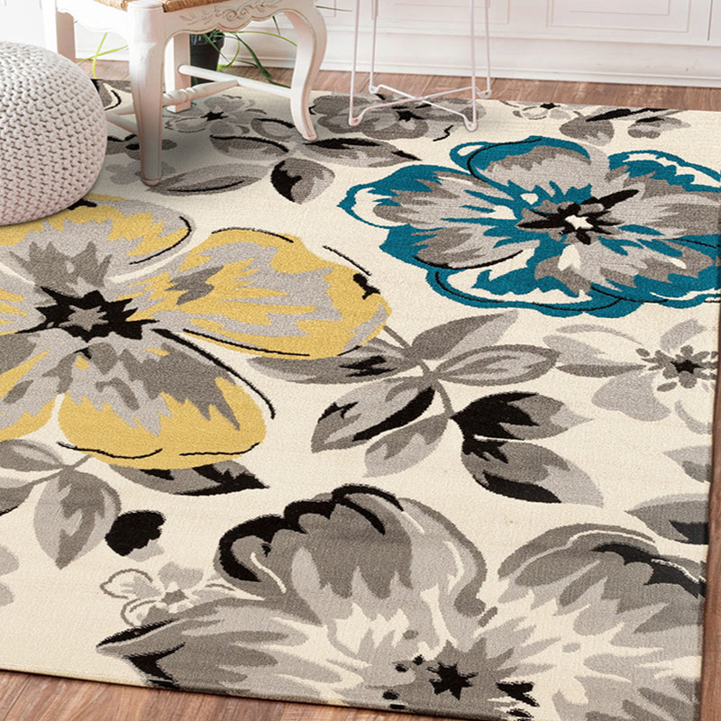 Modern Living Room Area Rug Multi Color Flower Carpet Polypropylene Washable Non-Slip Stain Resistant Indoor Rug Blue-Yellow Clearhalo 'Area Rug' 'Modern' 'Rugs' Rug' 2171752