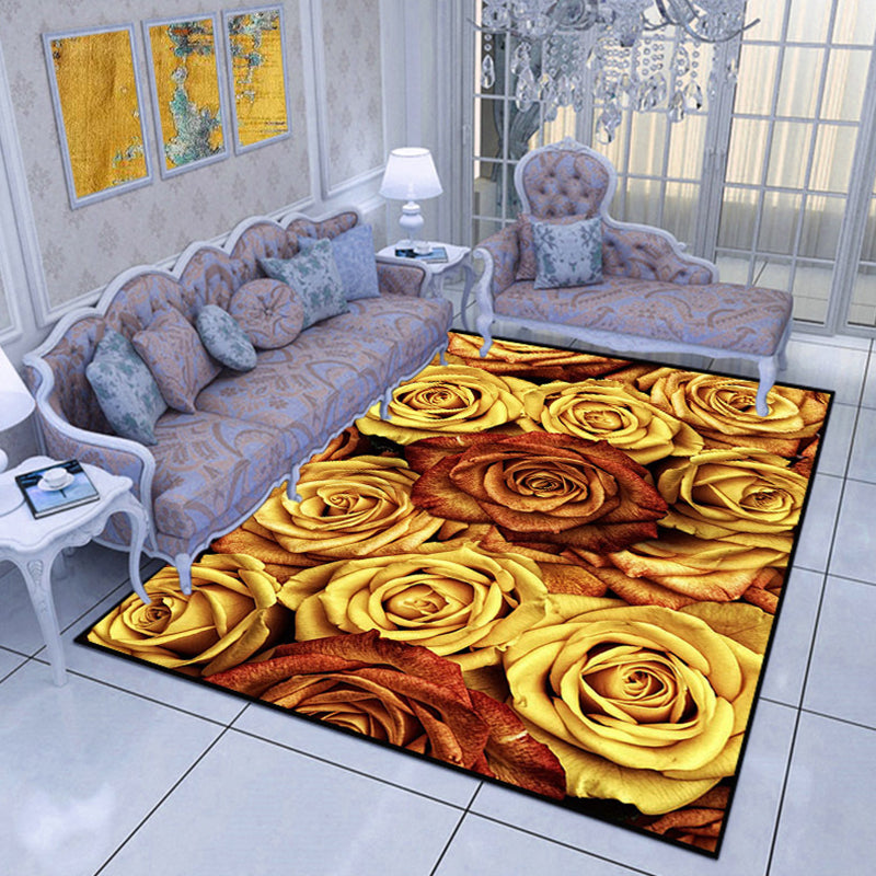 Modern Living Room Area Rug Multi Color Flower Carpet Polypropylene Washable Non-Slip Stain Resistant Indoor Rug Gold Clearhalo 'Area Rug' 'Modern' 'Rugs' Rug' 2171755