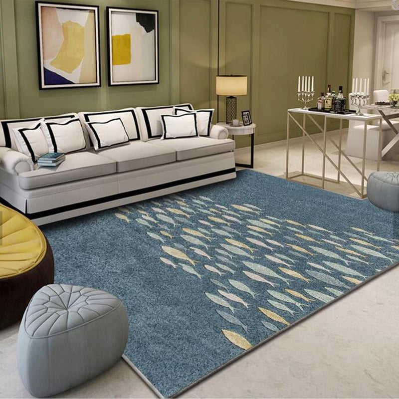 Multi-Colored Plant Print Rug Polyester Nordic Carpet Stain Resistant Pet Friendly Non-Slip Rug for Family Room Blue-Yellow Clearhalo 'Area Rug' 'Modern' 'Rugs' Rug' 2171757