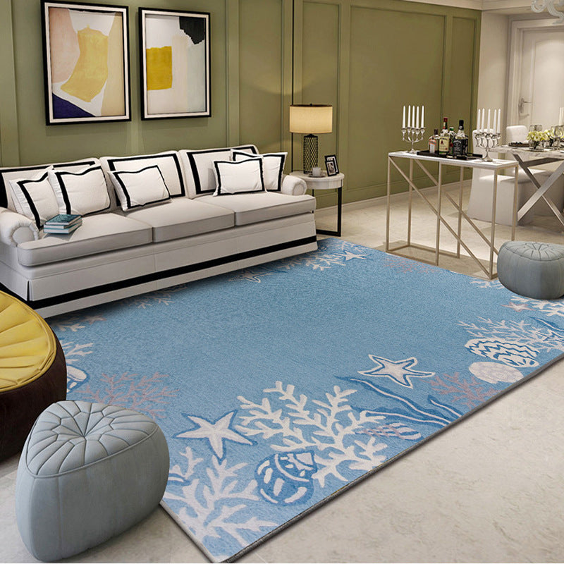 Multi-Colored Plant Print Rug Polyester Nordic Carpet Stain Resistant Pet Friendly Non-Slip Rug for Family Room Light Blue Clearhalo 'Area Rug' 'Modern' 'Rugs' Rug' 2171762