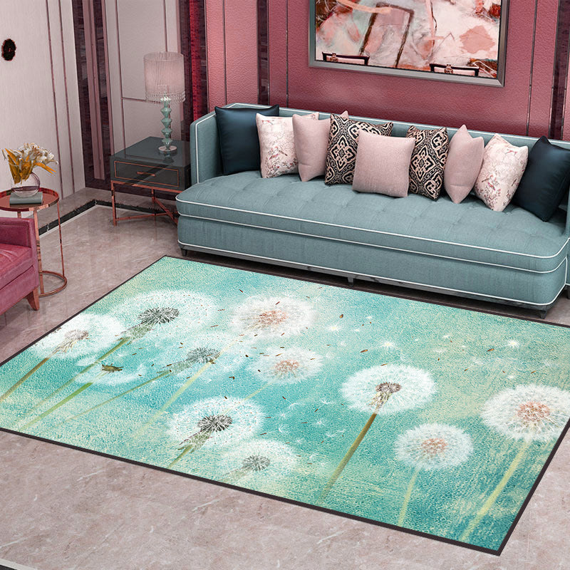 Multi-Colored Plant Print Rug Polyester Nordic Carpet Stain Resistant Pet Friendly Non-Slip Rug for Family Room Turquoise Clearhalo 'Area Rug' 'Modern' 'Rugs' Rug' 2171767