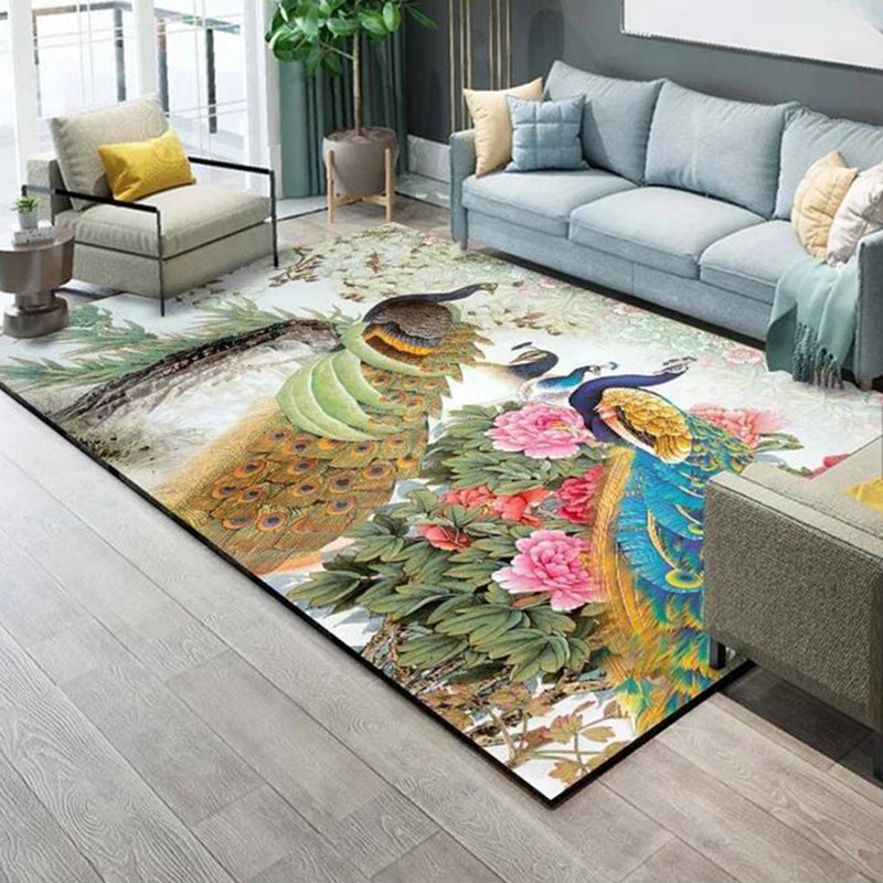 Multi-Colored Plant Print Rug Polyester Nordic Carpet Stain Resistant Pet Friendly Non-Slip Rug for Family Room Blue-Green Clearhalo 'Area Rug' 'Modern' 'Rugs' Rug' 2171768