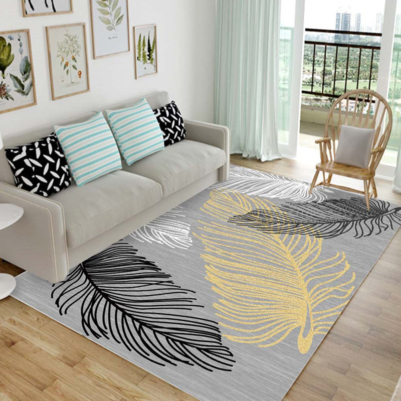 Chic Multicolor Modern Rug Synthetics Feather Patterned Rug Non-Slip Washable Stain Resistant Rug for Lounge Black-Yellow Clearhalo 'Area Rug' 'Modern' 'Rugs' Rug' 2171778