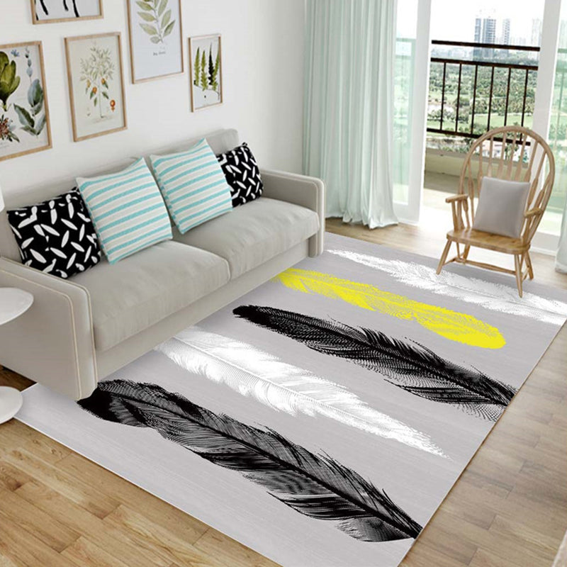 Chic Multicolor Modern Rug Synthetics Feather Patterned Rug Non-Slip Washable Stain Resistant Rug for Lounge Black-White Clearhalo 'Area Rug' 'Modern' 'Rugs' Rug' 2171779