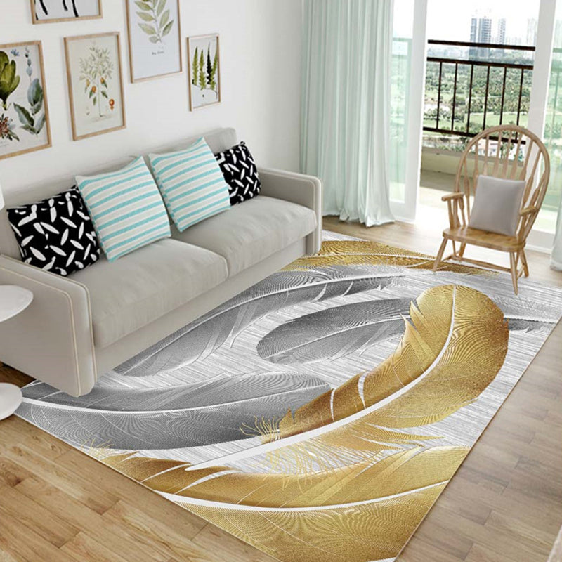 Chic Multicolor Modern Rug Synthetics Feather Patterned Rug Non-Slip Washable Stain Resistant Rug for Lounge Gold Clearhalo 'Area Rug' 'Modern' 'Rugs' Rug' 2171782