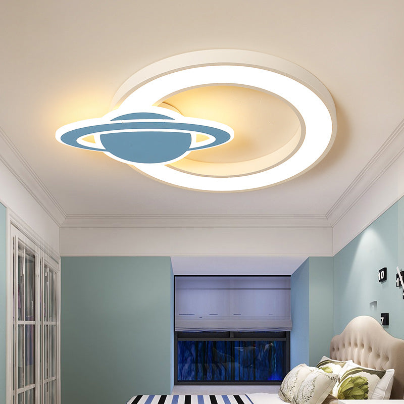 Acrylic Planet Shade Flush Pendant Light Nordic Style LED White Ceiling Mounted Light for Children Room, Warm/White Light White Clearhalo 'Ceiling Lights' 'Close To Ceiling Lights' 'Close to ceiling' 'Flush mount' Lighting' 217179