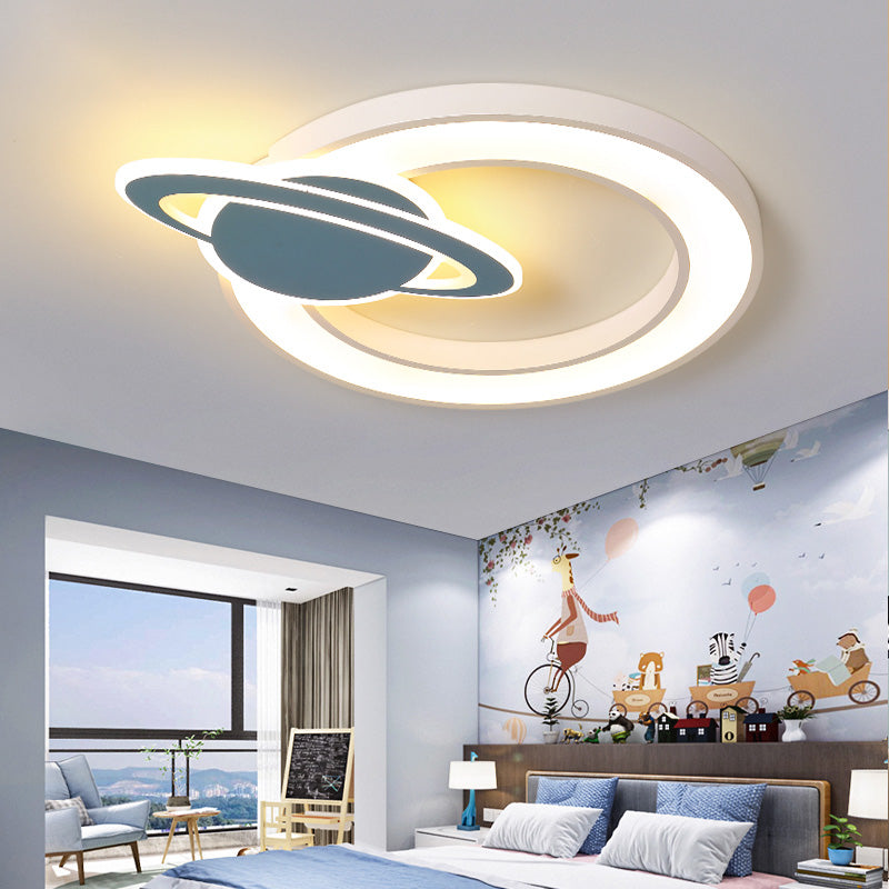 Acrylic Planet Shade Flush Pendant Light Nordic Style LED White Ceiling Mounted Light for Children Room, Warm/White Light Clearhalo 'Ceiling Lights' 'Close To Ceiling Lights' 'Close to ceiling' 'Flush mount' Lighting' 217180