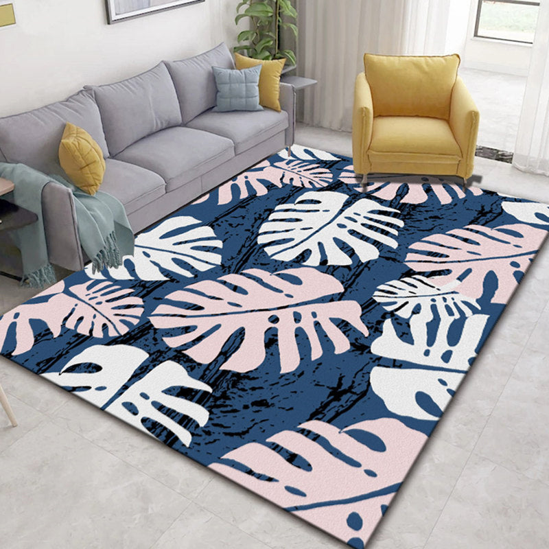 Glam Nordic Area Rug Multi-Colored Plant Carpet Stain Resistant Washable Anti-Slip Backing Rug for Sitting Room Blue-Pink Clearhalo 'Area Rug' 'Modern' 'Rugs' Rug' 2171853