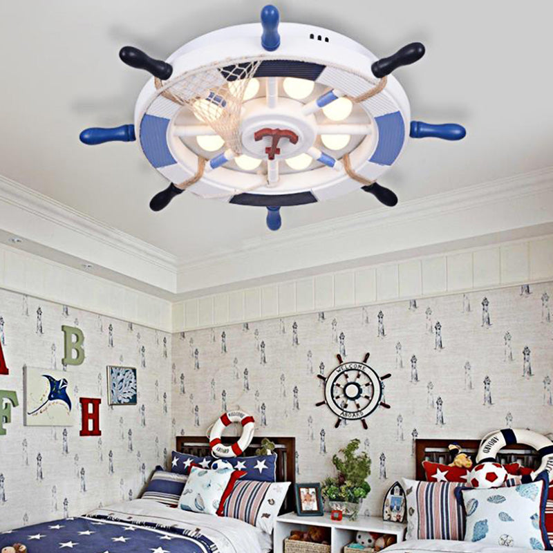 LED Indoor Ceiling Flush Mount Nautical Style Blue Flush Pendant Light with Rudder Wood Shade Clearhalo 'Ceiling Lights' 'Close To Ceiling Lights' 'Close to ceiling' 'Flush mount' Lighting' 217188