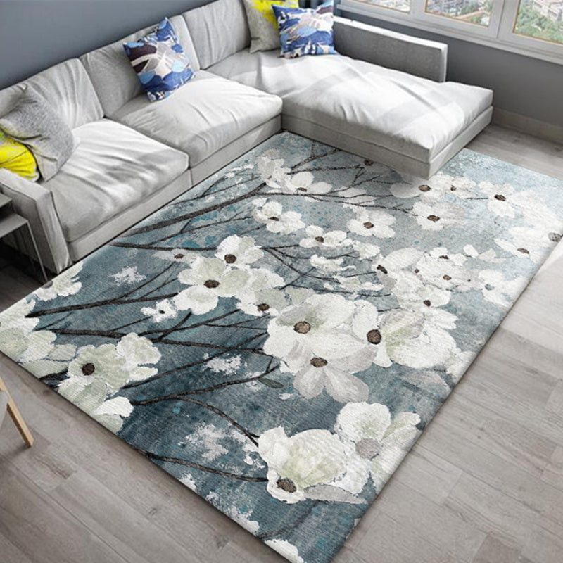 Stylish Americana Rug Multi Colored Flower Carpet Pet Friendly Machine Washable Anti-Slip Backing Rug for Room Blue-White Clearhalo 'Area Rug' 'Modern' 'Rugs' Rug' 2171891