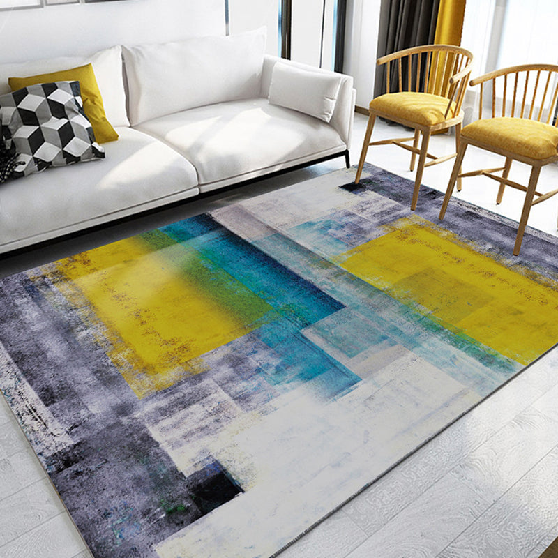 Trendy Multi-Color Nordic Rug Polypropylene Abstract Drawing Carpet Non-Slip Stain Resistant Machine Washable Rug for Living Room Yellow-Blue Clearhalo 'Area Rug' 'Modern' 'Rugs' Rug' 2171911