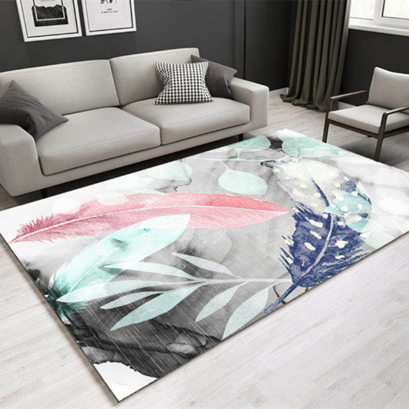 Multi Colored Lounge Area Rug Modern Leaf Print Carpet Polypropylene Non-Slip Backing Pet Friendly Washable Rug Pink Clearhalo 'Area Rug' 'Modern' 'Rugs' Rug' 2172112