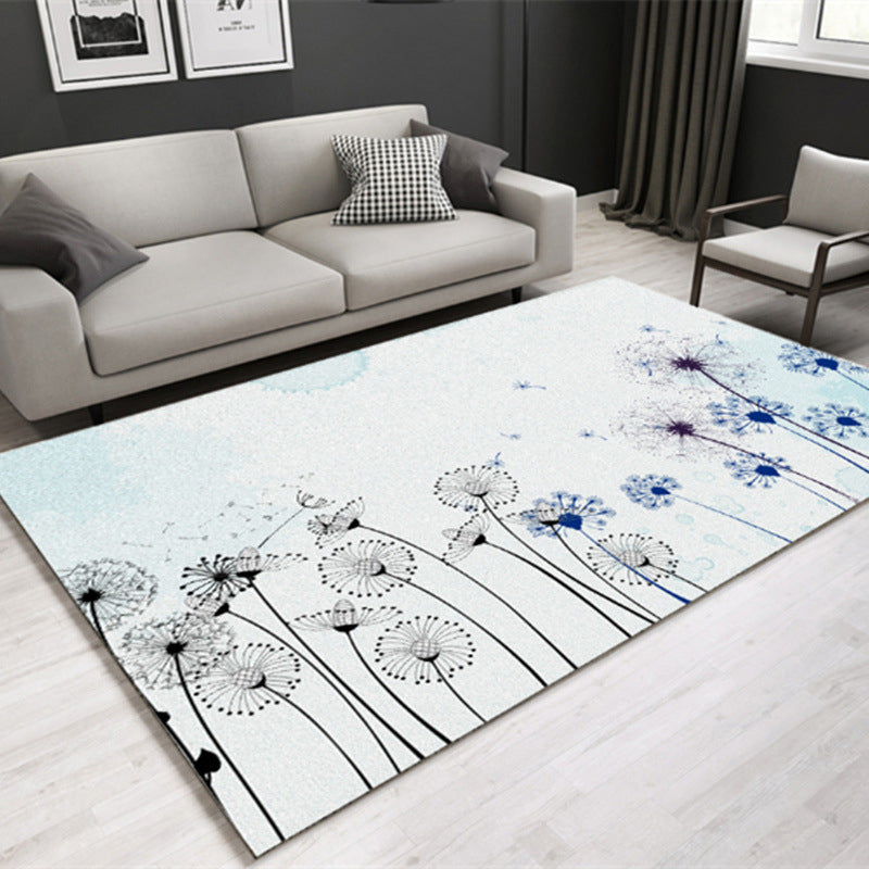 Multi Colored Lounge Area Rug Modern Leaf Print Carpet Polypropylene Non-Slip Backing Pet Friendly Washable Rug Black-Blue Clearhalo 'Area Rug' 'Modern' 'Rugs' Rug' 2172115