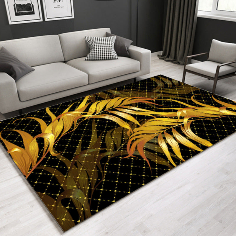 Multi Colored Lounge Area Rug Modern Leaf Print Carpet Polypropylene Non-Slip Backing Pet Friendly Washable Rug Gold Clearhalo 'Area Rug' 'Modern' 'Rugs' Rug' 2172118