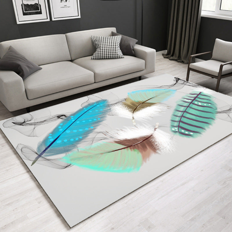 Multi Colored Lounge Area Rug Modern Leaf Print Carpet Polypropylene Non-Slip Backing Pet Friendly Washable Rug Blue Clearhalo 'Area Rug' 'Modern' 'Rugs' Rug' 2172120