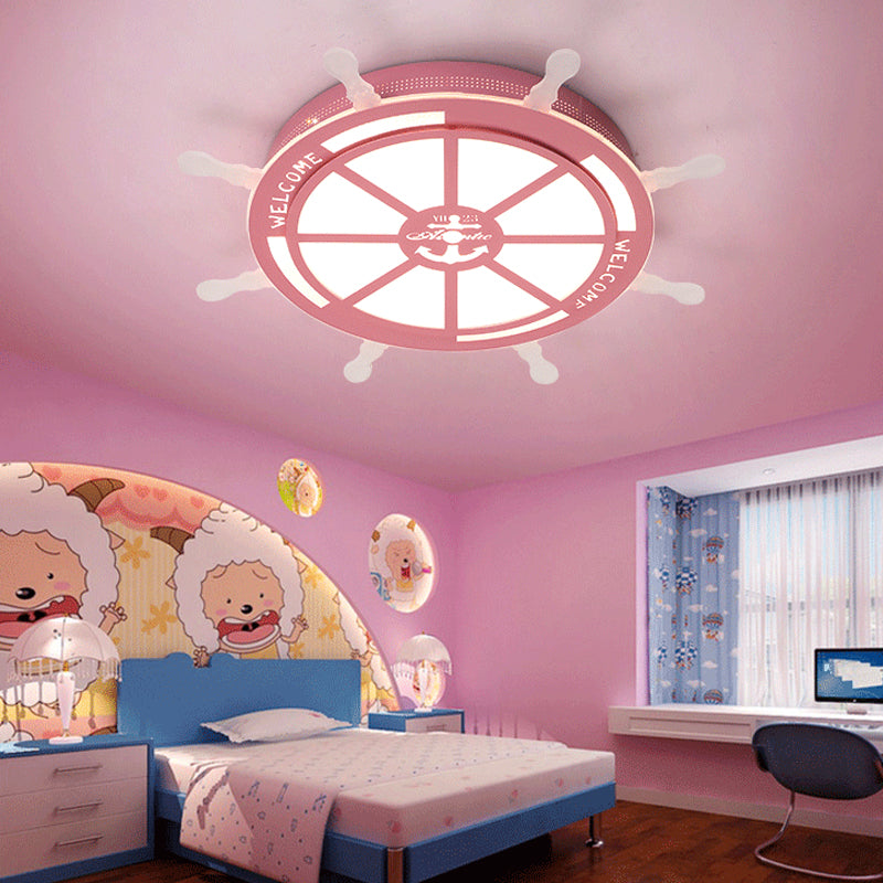 LED Bedroom Flush Light Fixture Cartoon Stylish Blue/Pink Flushmount Lighting with Rudder Acrylic Shade Pink Clearhalo 'Ceiling Lights' 'Close To Ceiling Lights' 'Close to ceiling' 'Flush mount' Lighting' 217242