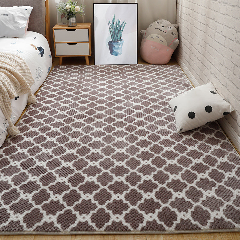 Modern Bedside Area Rug Multi-Color Quatrefoil Print Rug Polyester Non-Slip  Backing Washable Pet Friendly Area Carpet - Clearhalo