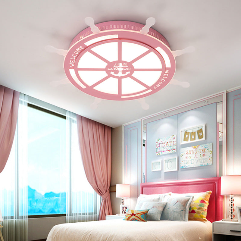 LED Bedroom Flush Light Fixture Cartoon Stylish Blue/Pink Flushmount Lighting with Rudder Acrylic Shade Clearhalo 'Ceiling Lights' 'Close To Ceiling Lights' 'Close to ceiling' 'Flush mount' Lighting' 217243