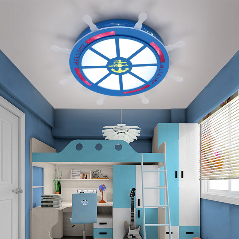 LED Bedroom Flush Light Fixture Cartoon Stylish Blue/Pink Flushmount Lighting with Rudder Acrylic Shade Blue Clearhalo 'Ceiling Lights' 'Close To Ceiling Lights' 'Close to ceiling' 'Flush mount' Lighting' 217246