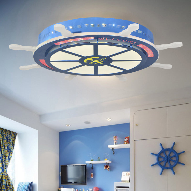 LED Bedroom Flush Light Fixture Cartoon Stylish Blue/Pink Flushmount Lighting with Rudder Acrylic Shade Clearhalo 'Ceiling Lights' 'Close To Ceiling Lights' 'Close to ceiling' 'Flush mount' Lighting' 217247