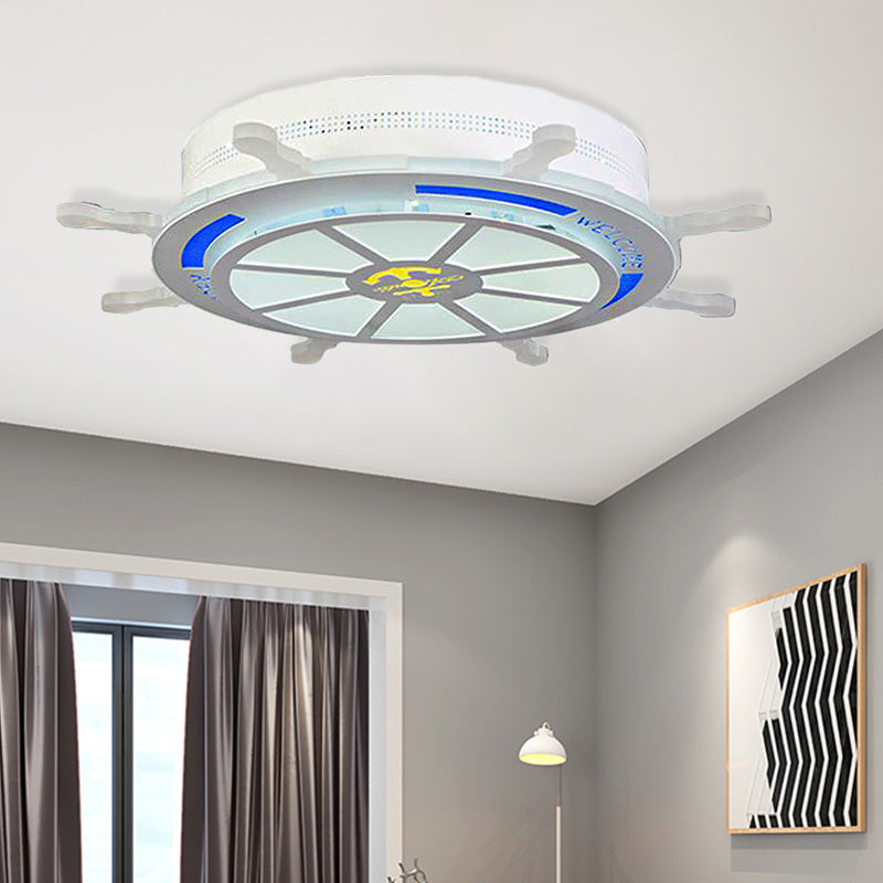 LED Bedroom Flush Light Fixture Cartoon Stylish Blue/Pink Flushmount Lighting with Rudder Acrylic Shade White Clearhalo 'Ceiling Lights' 'Close To Ceiling Lights' 'Close to ceiling' 'Flush mount' Lighting' 217249