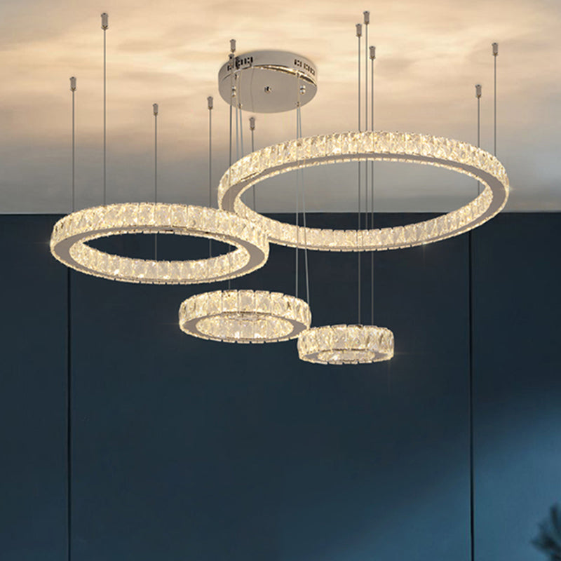 Stainless-Steel Ring LED Multi Ceiling Light Modern Crystal Suspension Lighting for Living Room Clearhalo 'Ceiling Lights' 'Modern Pendants' 'Modern' 'Pendant Lights' 'Pendants' Lighting' 2172501