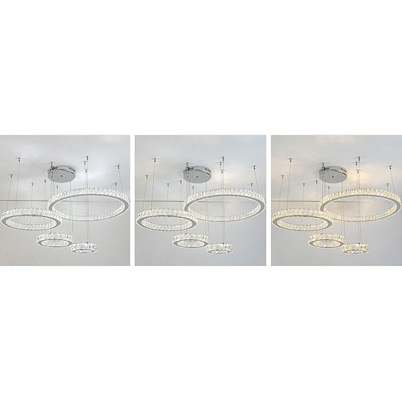 Stainless-Steel Ring LED Multi Ceiling Light Modern Crystal Suspension Lighting for Living Room Clearhalo 'Ceiling Lights' 'Modern Pendants' 'Modern' 'Pendant Lights' 'Pendants' Lighting' 2172502