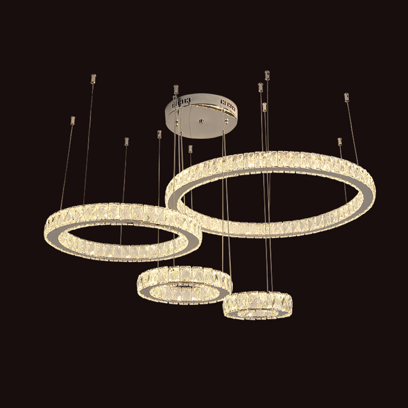 Stainless-Steel Ring LED Multi Ceiling Light Modern Crystal Suspension Lighting for Living Room Clearhalo 'Ceiling Lights' 'Modern Pendants' 'Modern' 'Pendant Lights' 'Pendants' Lighting' 2172503