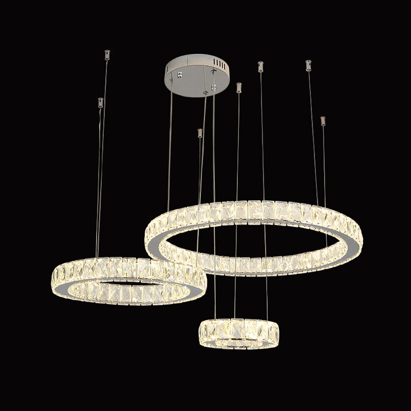 Stainless-Steel Ring LED Multi Ceiling Light Modern Crystal Suspension Lighting for Living Room Stainless-Steel 3 Tiers Clearhalo 'Ceiling Lights' 'Modern Pendants' 'Modern' 'Pendant Lights' 'Pendants' Lighting' 2172504