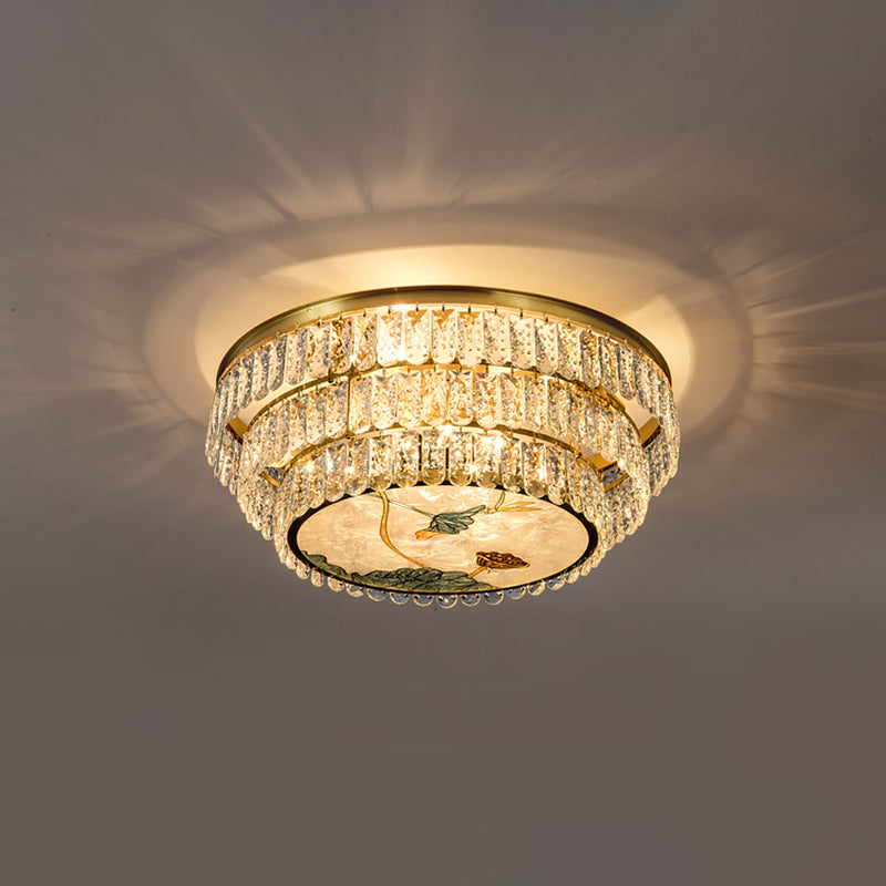 Faceted Crystal Circle Shaped Flush Mount Lighting Minimalist Brass LED Flush Mount Fixture 7 Brass A Clearhalo 'Ceiling Lights' 'Close To Ceiling Lights' 'Close to ceiling' 'Flush mount' Lighting' 2172525