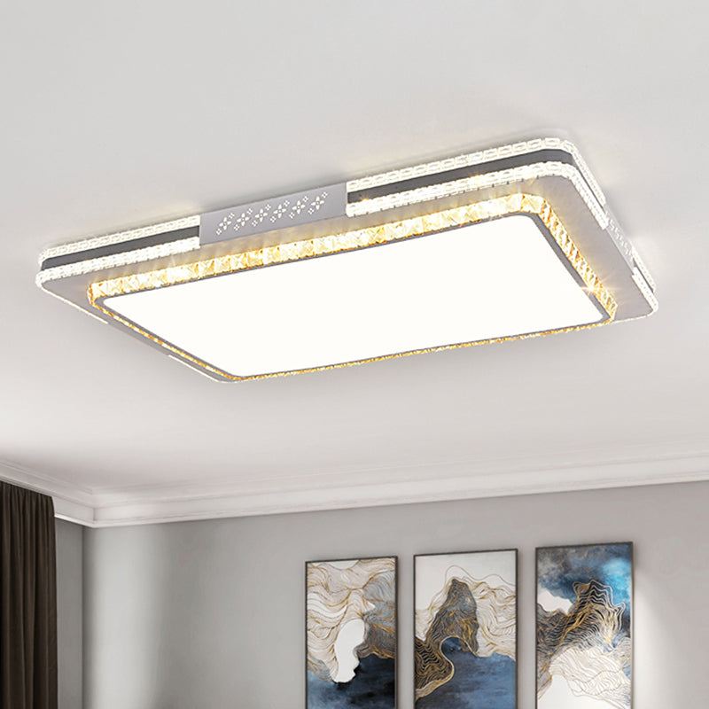 Rectangle Faceted Crystal LED Flush Mount Modern Stainless-Steel Flushmount Ceiling Light Clearhalo 'Ceiling Lights' 'Close To Ceiling Lights' 'Close to ceiling' 'Flush mount' Lighting' 2172529