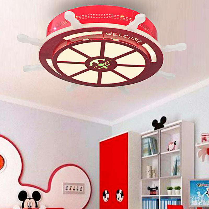 LED Bedroom Flush Light Fixture Cartoon Stylish Blue/Pink Flushmount Lighting with Rudder Acrylic Shade Red Clearhalo 'Ceiling Lights' 'Close To Ceiling Lights' 'Close to ceiling' 'Flush mount' Lighting' 217253