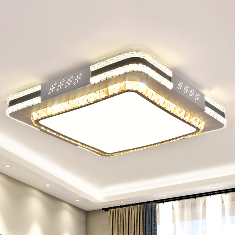 Rectangle Faceted Crystal LED Flush Mount Modern Stainless-Steel Flushmount Ceiling Light Stainless-Steel 21.5" A Clearhalo 'Ceiling Lights' 'Close To Ceiling Lights' 'Close to ceiling' 'Flush mount' Lighting' 2172532