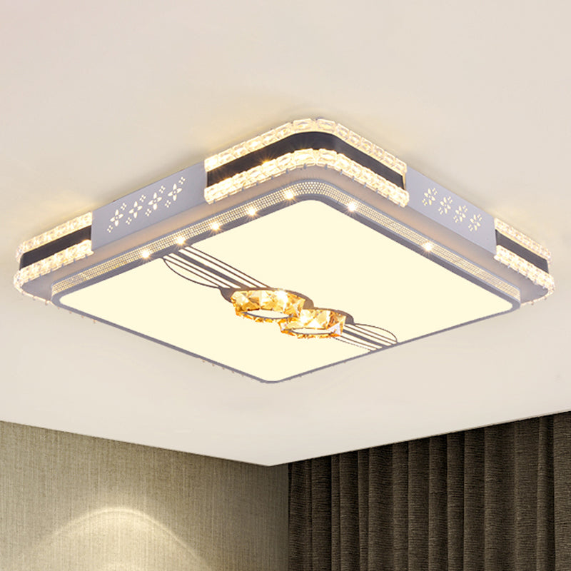 Rectangle Faceted Crystal LED Flush Mount Modern Stainless-Steel Flushmount Ceiling Light Stainless-Steel 21.5" B Clearhalo 'Ceiling Lights' 'Close To Ceiling Lights' 'Close to ceiling' 'Flush mount' Lighting' 2172537