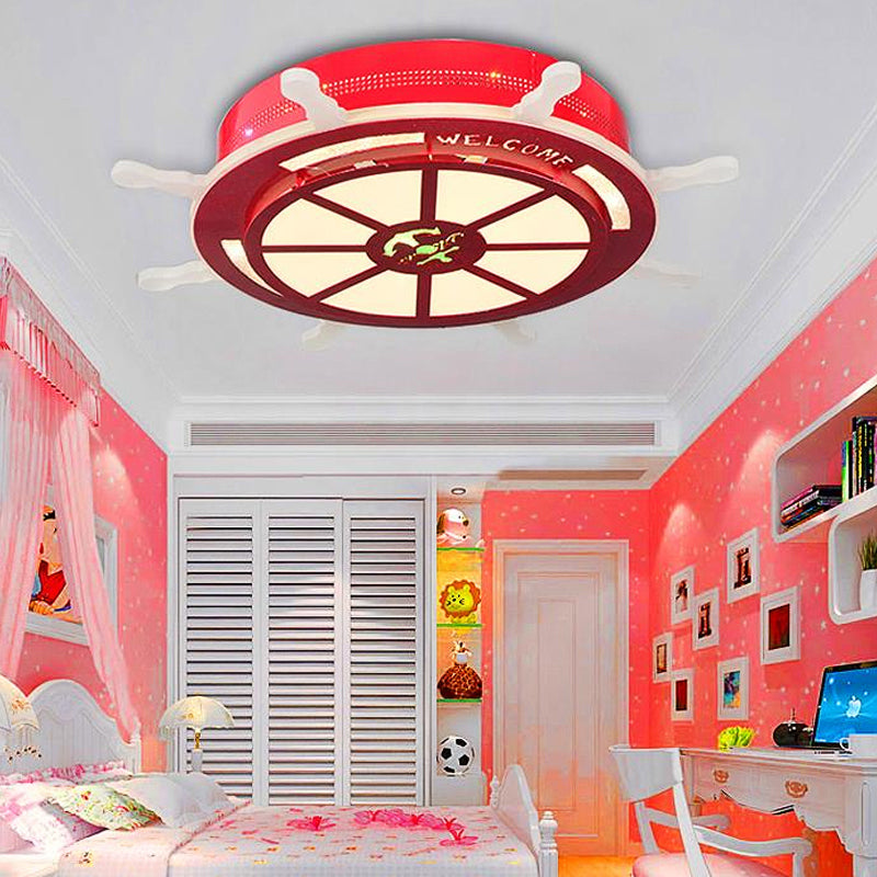 LED Bedroom Flush Light Fixture Cartoon Stylish Blue/Pink Flushmount Lighting with Rudder Acrylic Shade Clearhalo 'Ceiling Lights' 'Close To Ceiling Lights' 'Close to ceiling' 'Flush mount' Lighting' 217254