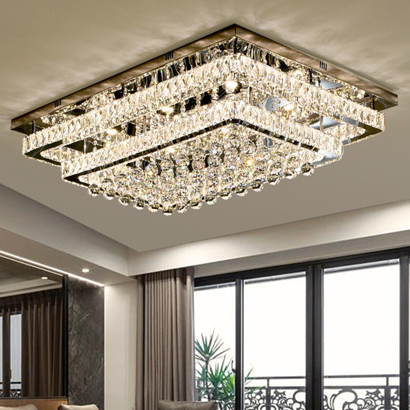 Rectangle Shaped LED Flush Mount Light Simplicity Crystal Stainless-Steel Flush Mount Ceiling Light Stainless-Steel A Clearhalo 'Ceiling Lights' 'Close To Ceiling Lights' 'Close to ceiling' 'Flush mount' Lighting' 2172545